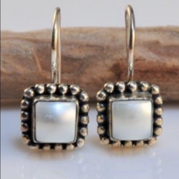 Silpada Sterling Silver and Pearl Button Frame Earrings - Picture 1 of 6